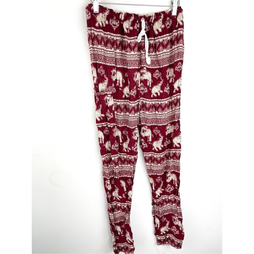 Thailand Elephant Print Red Cotton Harem Pants